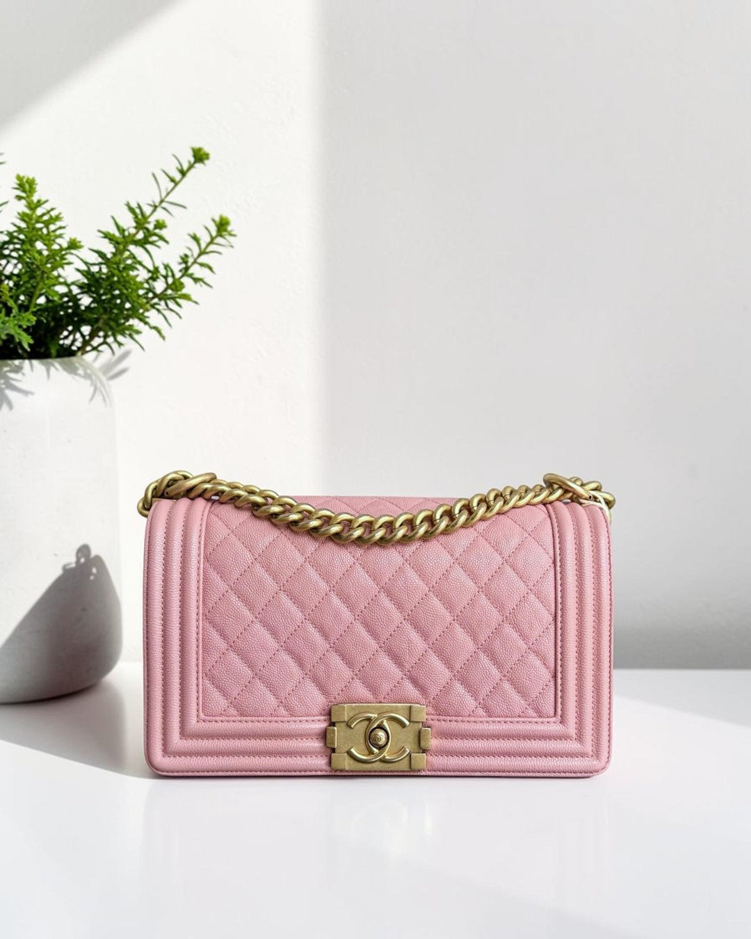 Chanel Boy Medium - Caviar 25CM Quilted Light Pink Gold Hardware Series 25