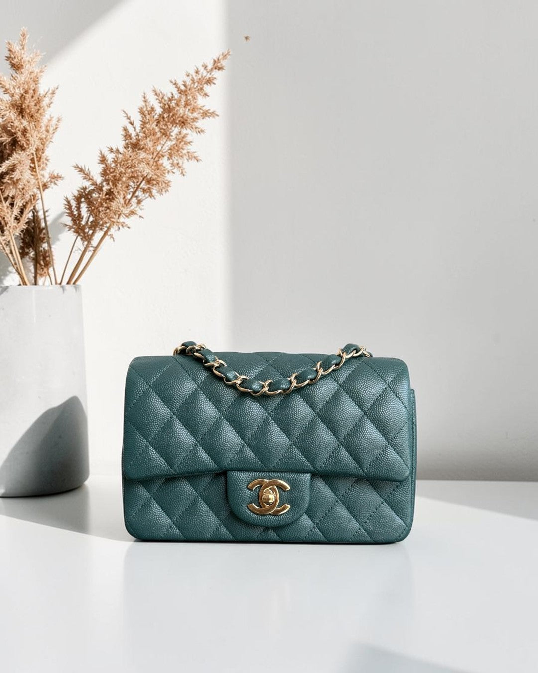 Chanel Classic Flap Mini - Caviar 20CM Quilted Dark Green Gold Hardware Series 24