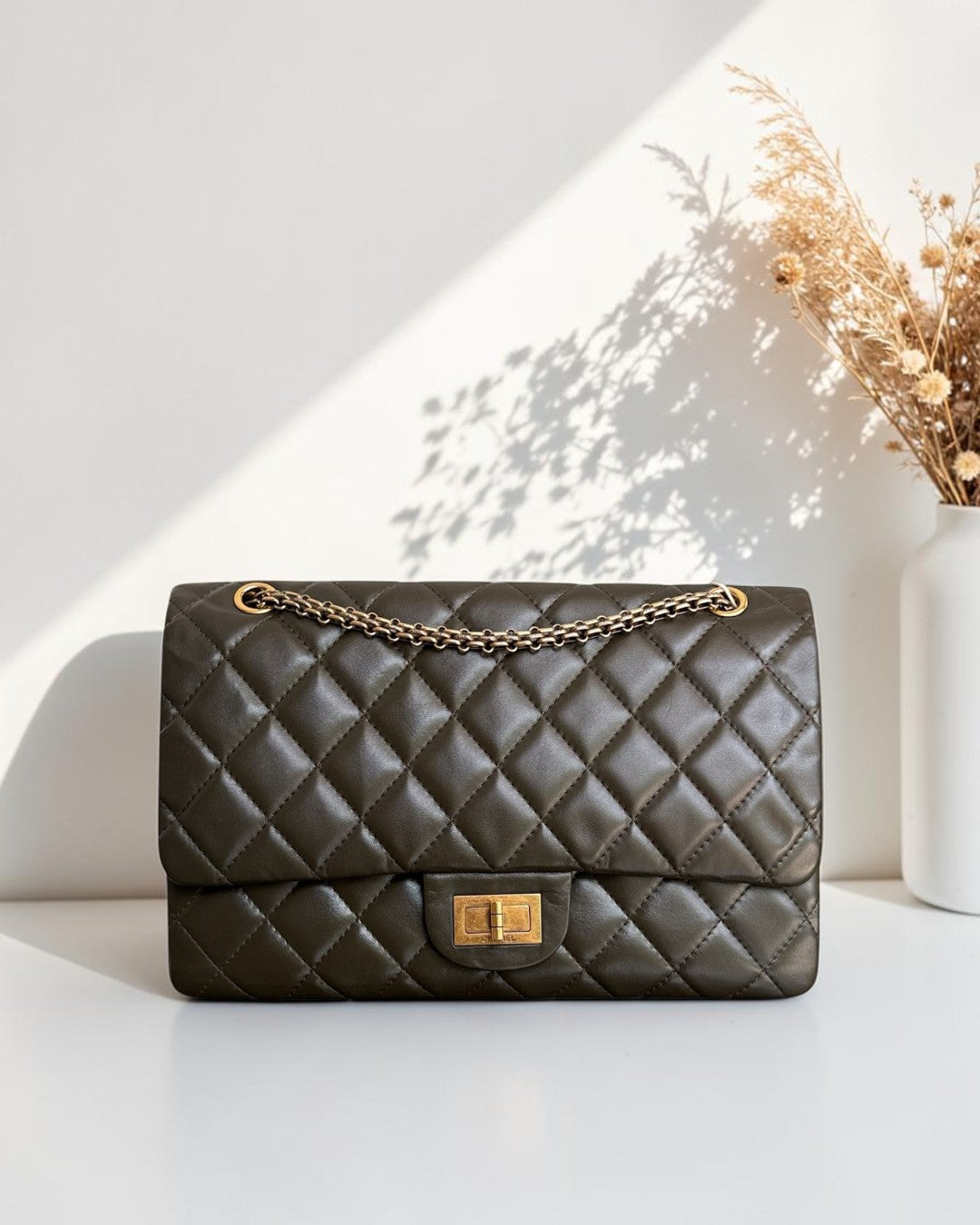 Chanel 2.55 Reissue 226 - Quilted Aged Calfskin Dark Army Green Gold Hardware Series 13
