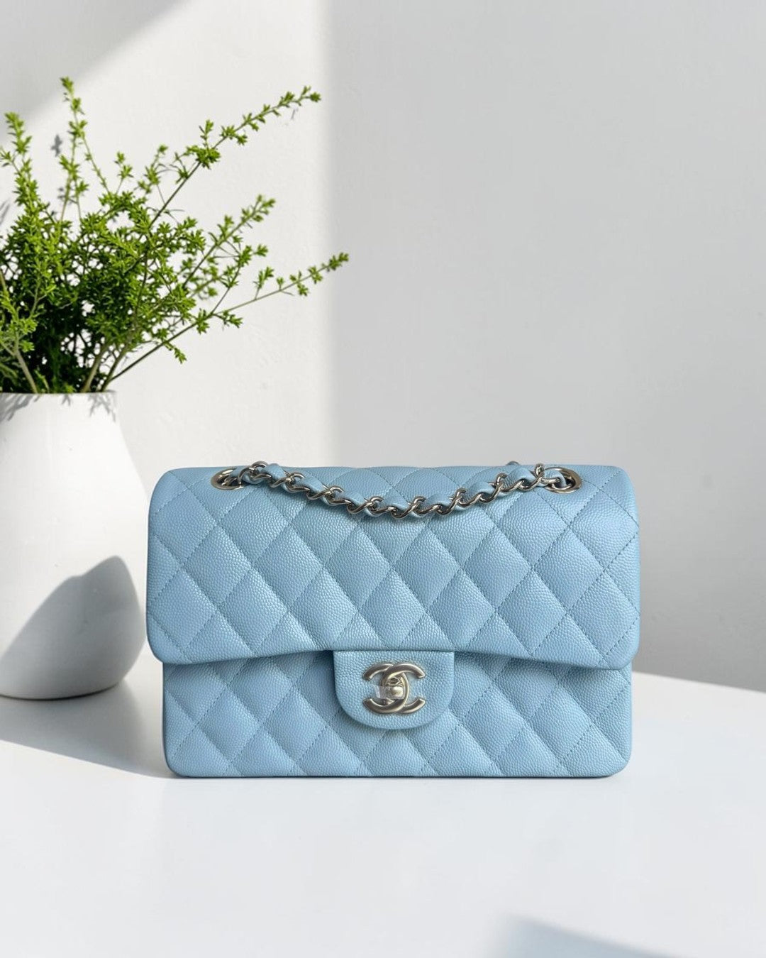 Chanel Classic Flap Small - Caviar 23CM Quilted Baby Blue Light Gold Hardware Microchip