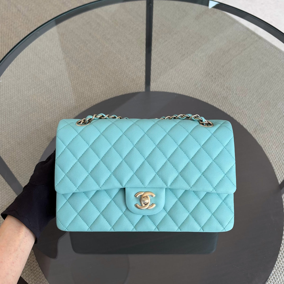 Chanel Classic Flap Medium - Caviar 25CM Quilted Tiffany Light Gold Hardware Series 26