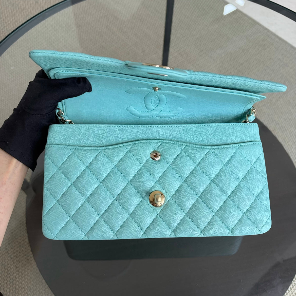 Chanel Classic Flap Medium - Caviar 25CM Quilted Tiffany Light Gold Hardware Series 26