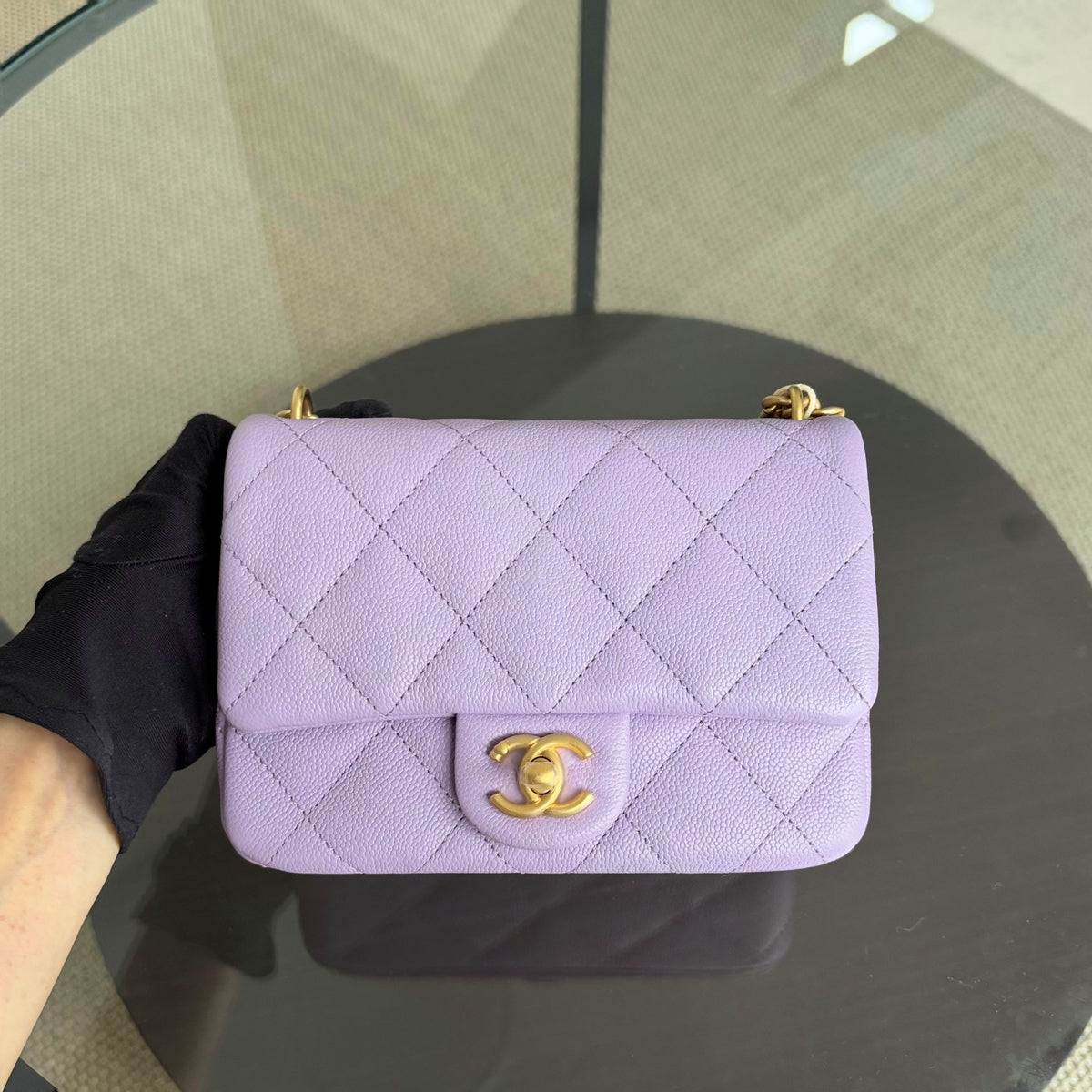 Chanel Flap Mini 21CM Sweetheart 23P - Caviar Quilted Lavender Gold Hardware Microchip