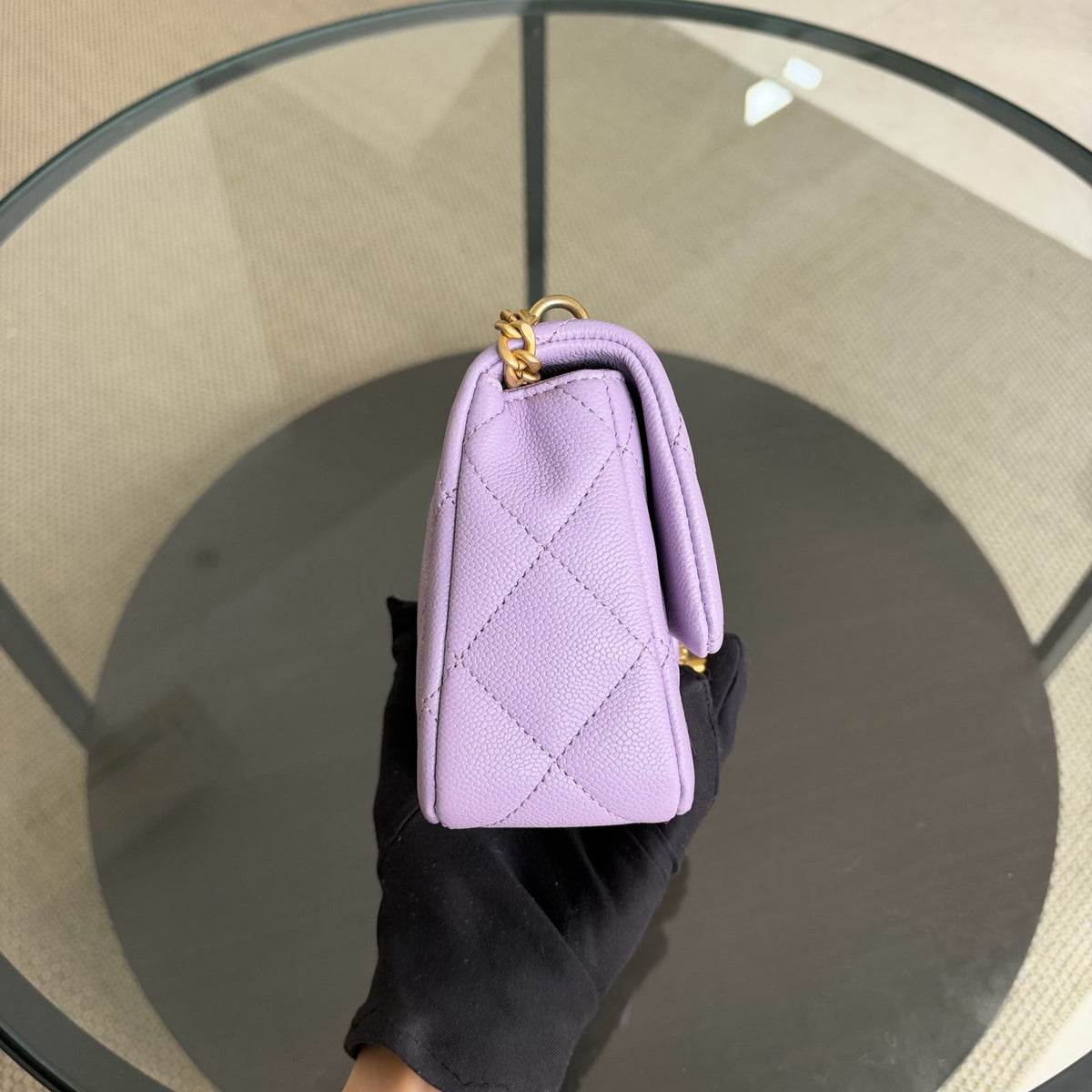 Chanel Flap Mini 21CM Sweetheart 23P - Caviar Quilted Lavender Gold Hardware Microchip