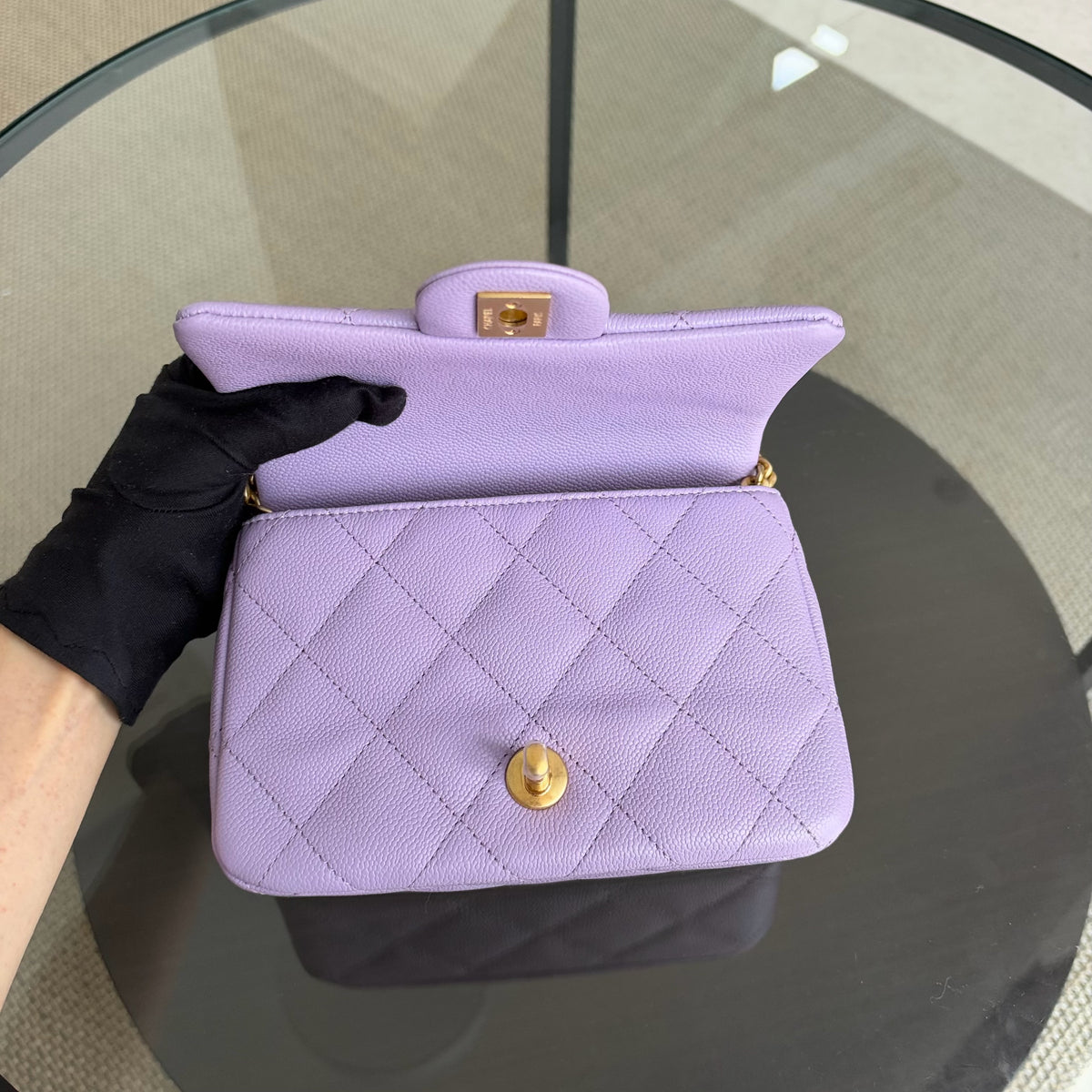 Chanel Flap Mini 21CM Sweetheart 23P - Caviar Quilted Lavender Gold Hardware Microchip