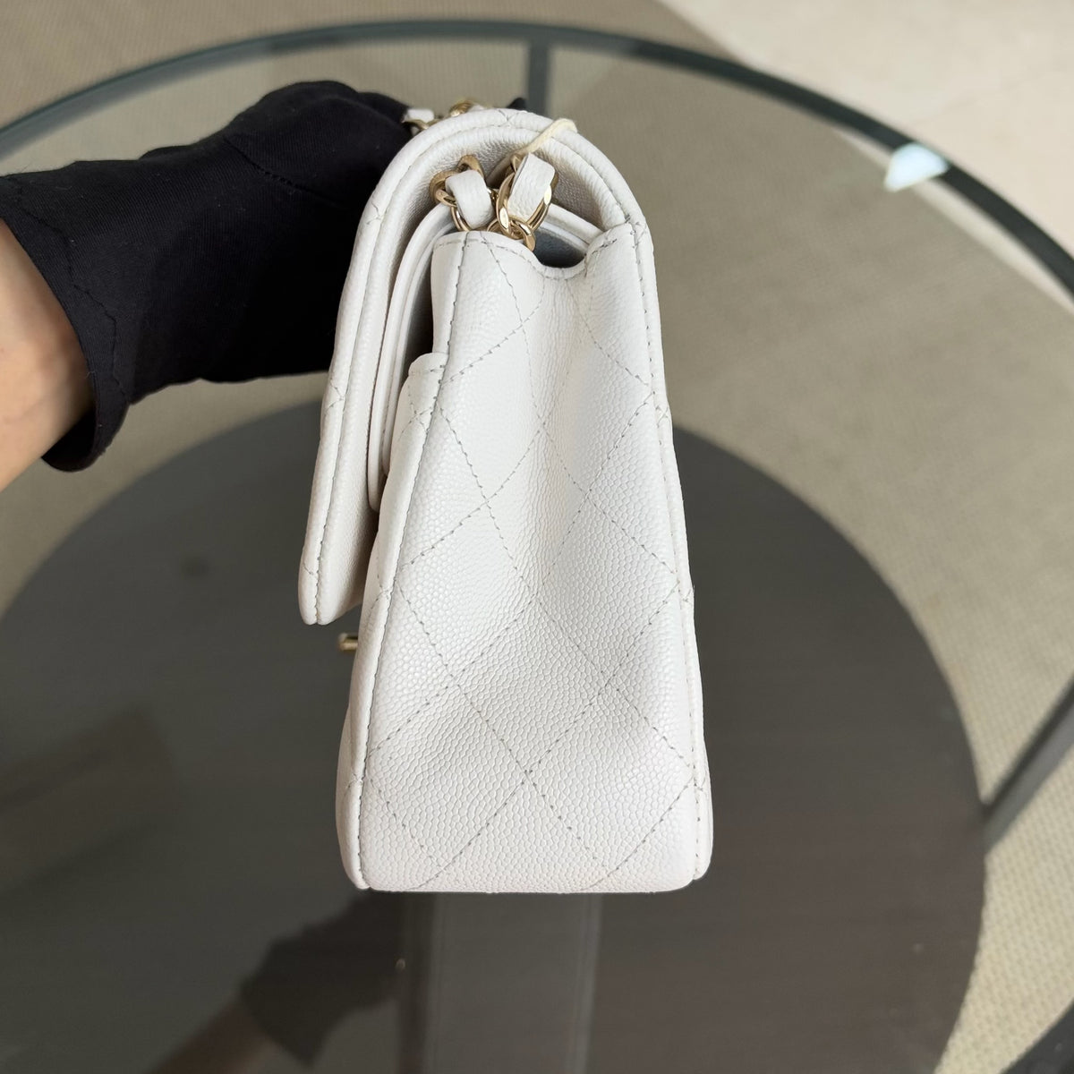 Chanel Classic Flap Medium - Caviar Quilted White Gold Hardware Series 29