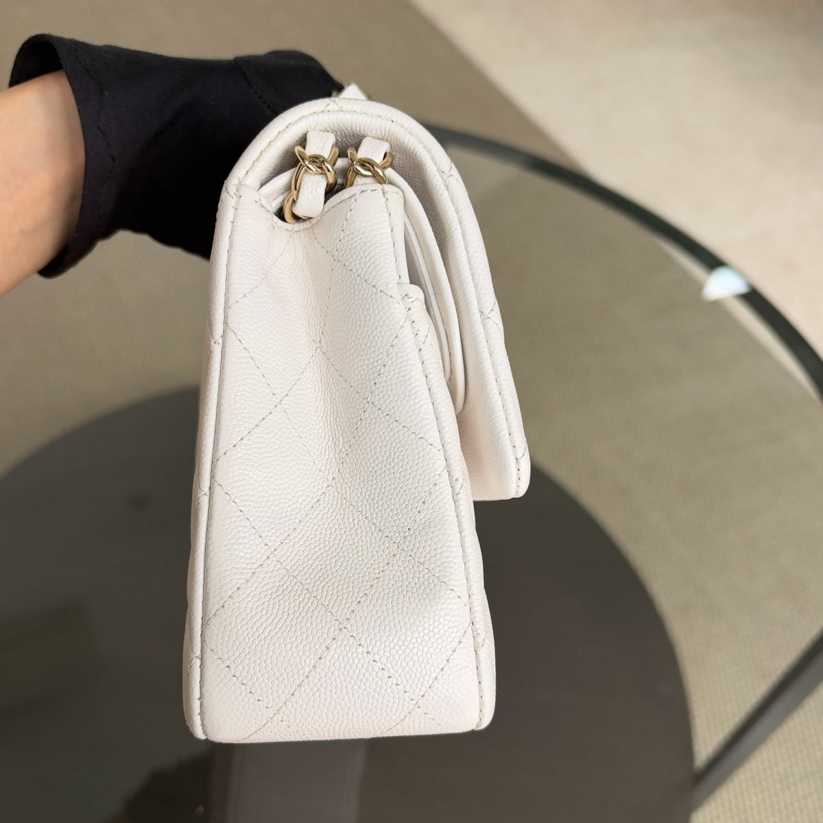 Chanel Classic Flap Medium - Caviar Quilted White Gold Hardware Series 29