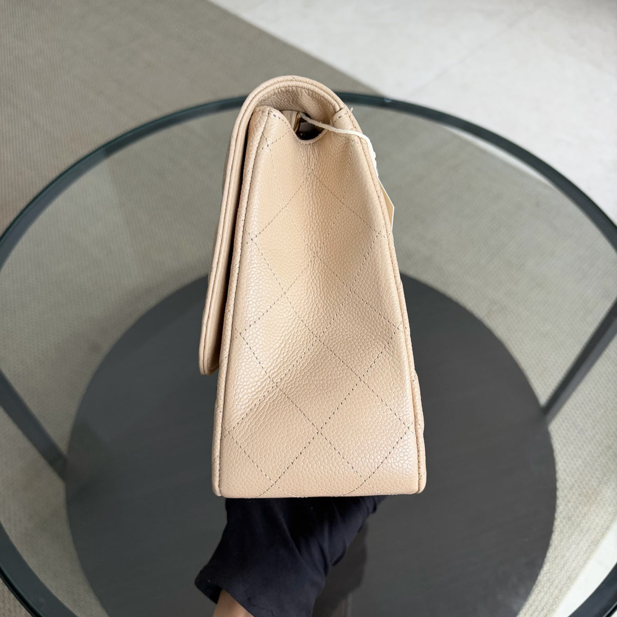 Chanel Classic Flap Jumbo - Caviar 30CM Single Flap Quilted Beige Gold Hardware Series 13