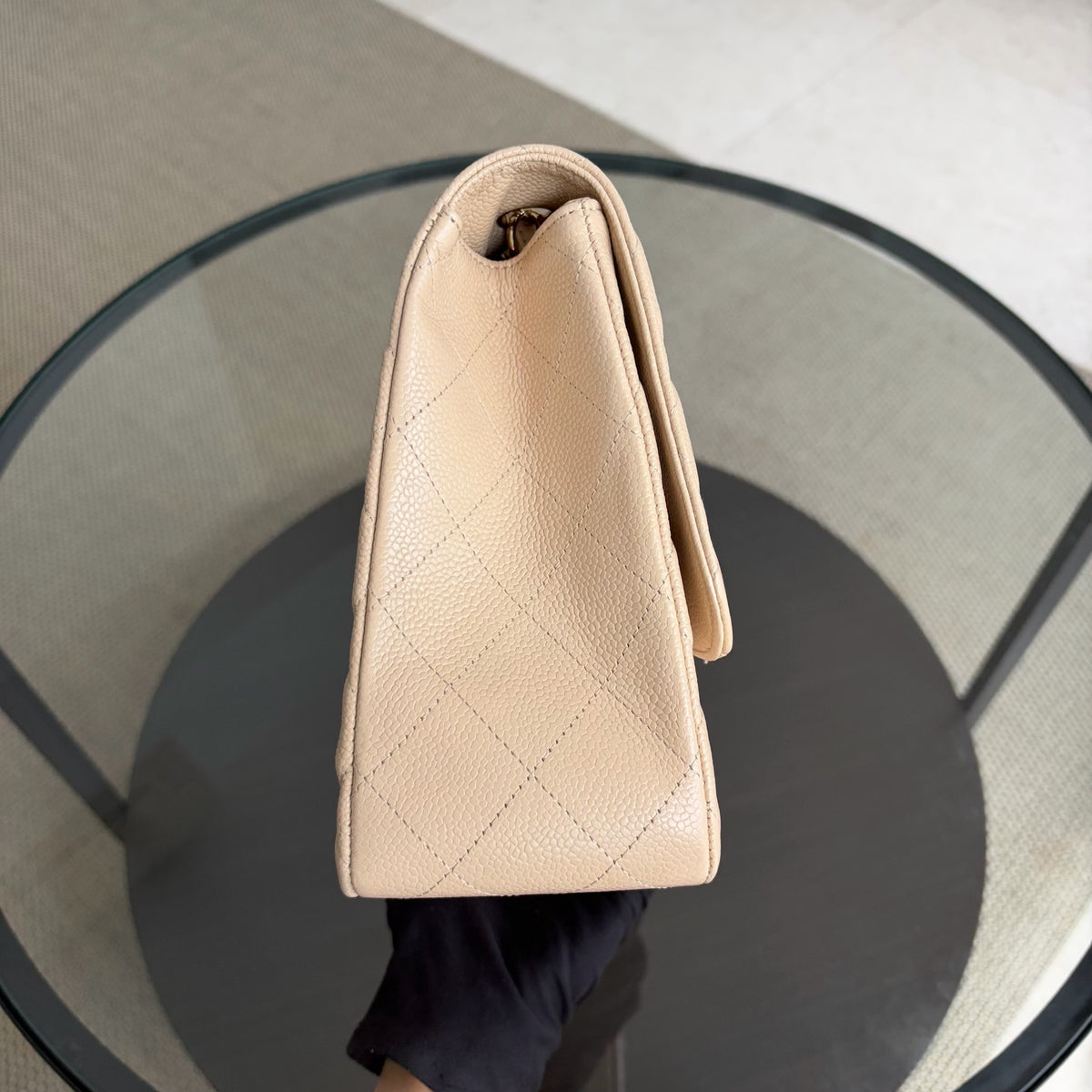 Chanel Classic Flap Jumbo - Caviar 30CM Single Flap Quilted Beige Gold Hardware Series 13