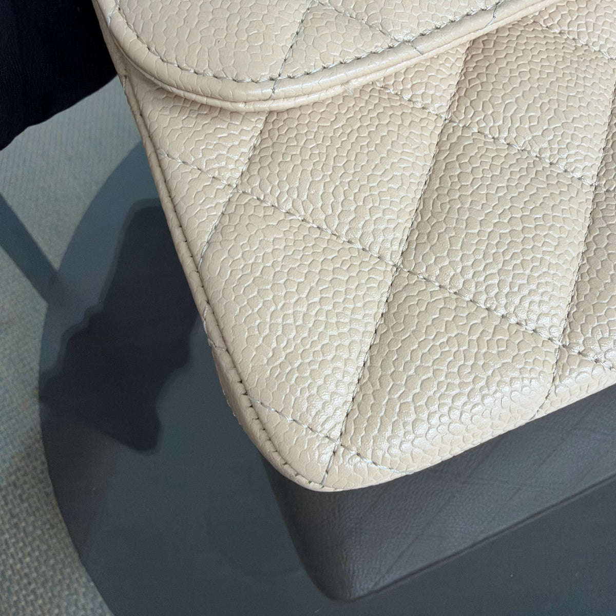 Chanel Classic Flap Jumbo - Caviar 30CM Single Flap Quilted Beige Gold Hardware Series 13