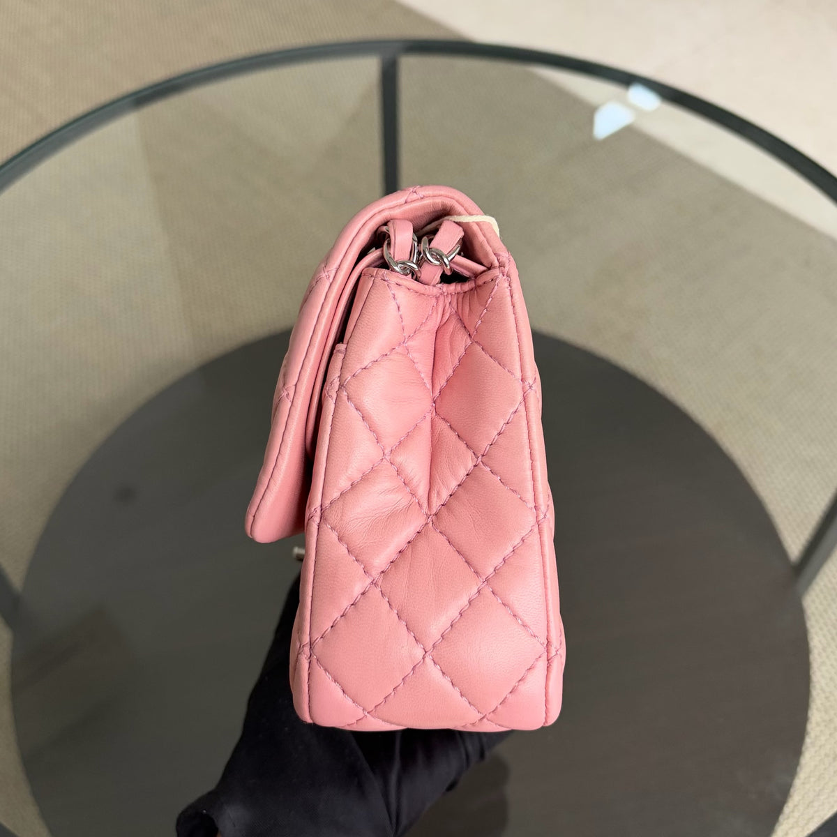 Chanel Classic Flap Medium - 25CM Quilted Lambskin Light Pink Silver Hardware Series 12