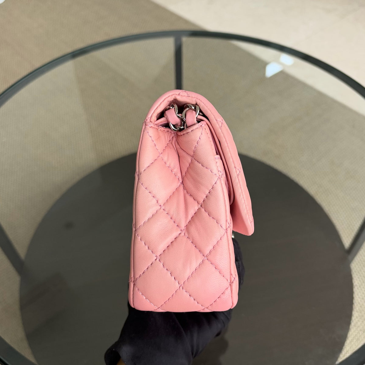 Chanel Classic Flap Medium - 25CM Quilted Lambskin Light Pink Silver Hardware Series 12
