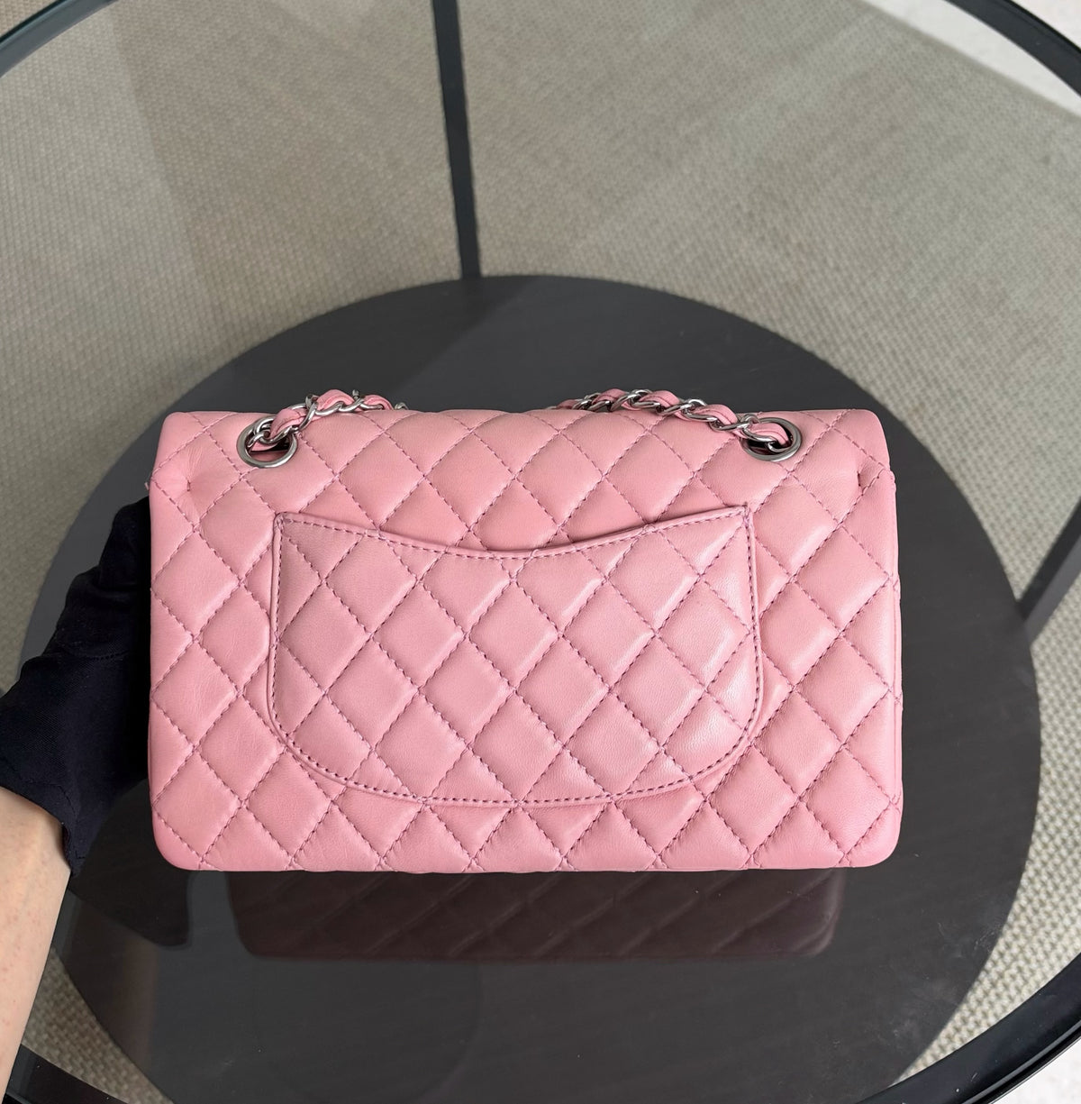 Chanel Classic Flap Medium - 25CM Quilted Lambskin Light Pink Silver Hardware Series 12