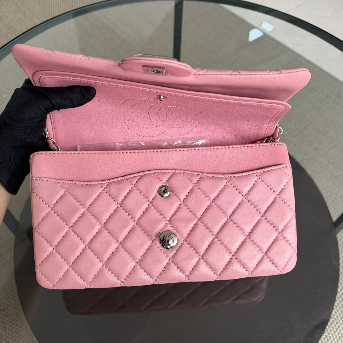 Chanel Classic Flap Medium - 25CM Quilted Lambskin Light Pink Silver Hardware Series 12