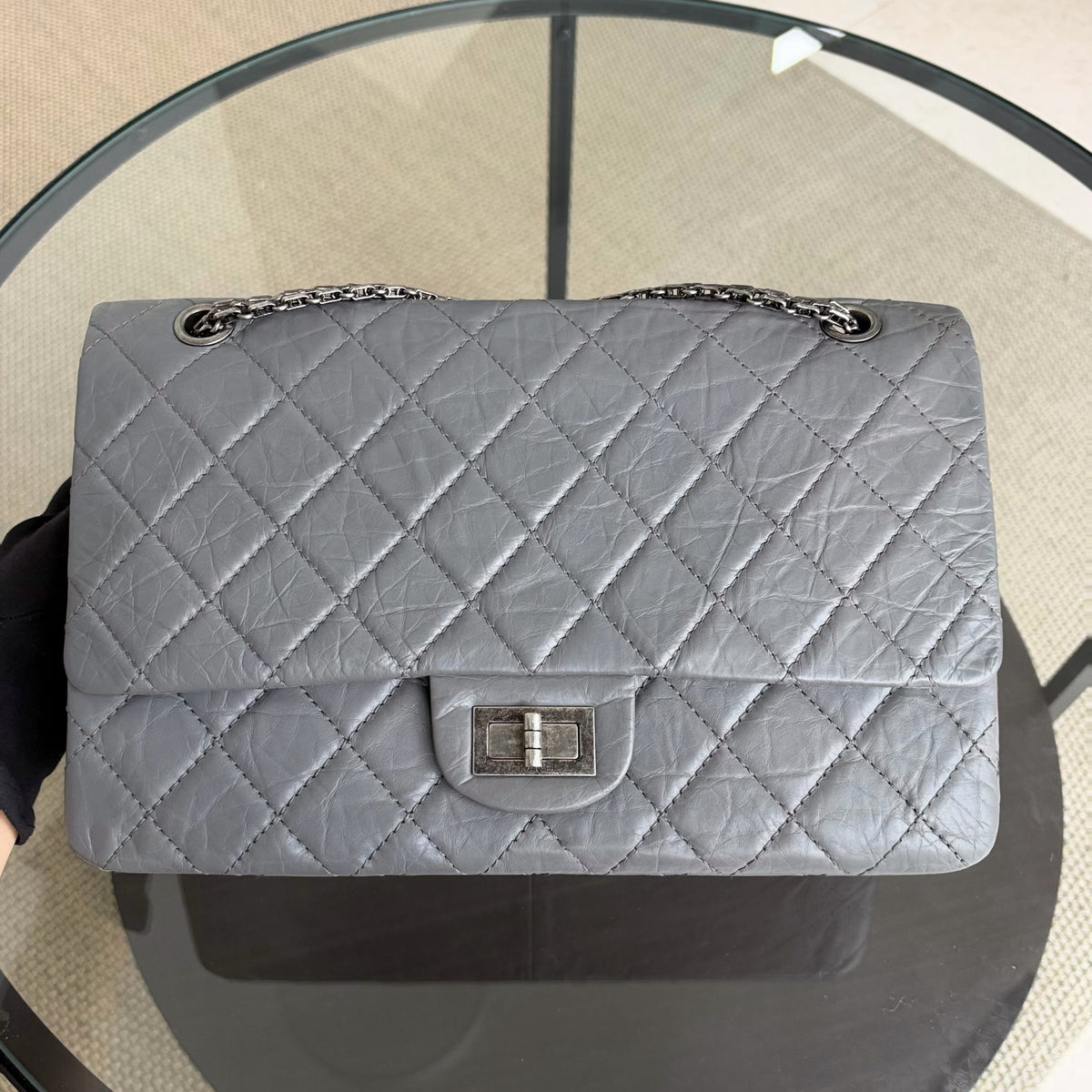 Chanel 2.55 Reissue 227 - Quilted Aged Calfskin Gray Grey Ruthenium Silver Hardware Series 12
