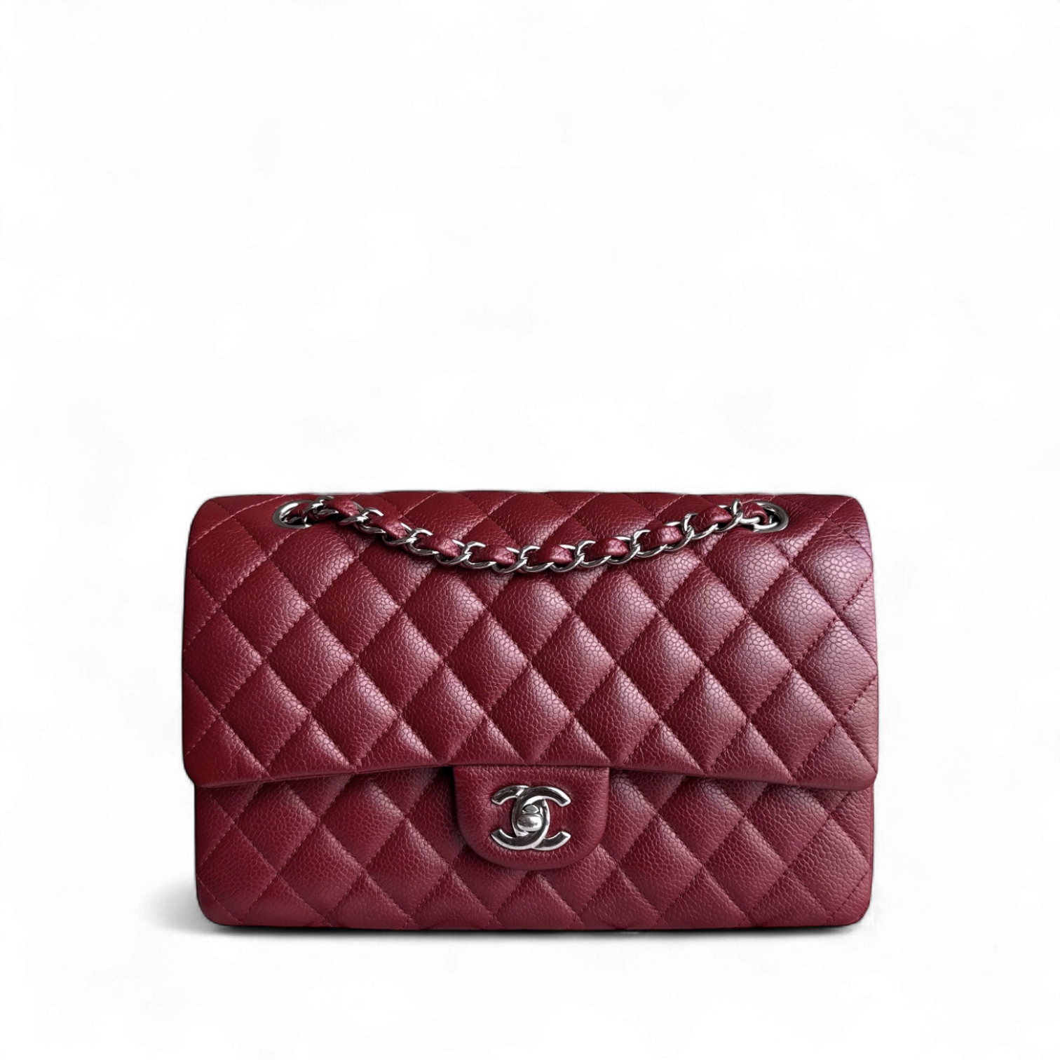 Chanel Classic Flap Medium - Caviar 25CM Quilted Grained Calfskin Burgundy Dark Red Silver Hardware Series 18
