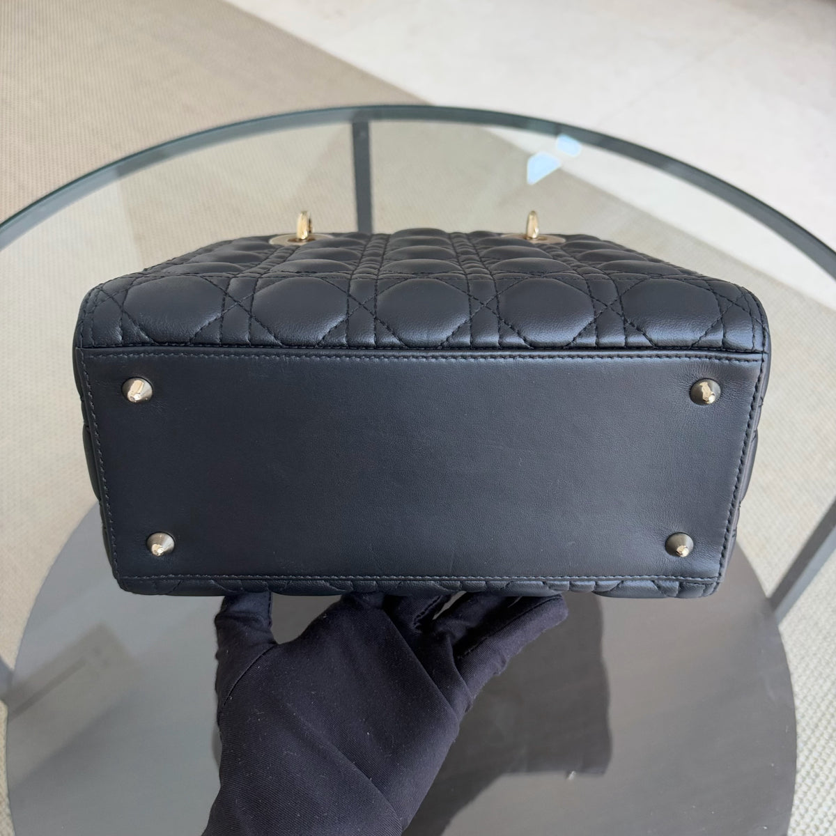 Dior Lady Medium - Flap Open Cannage Lambskin Black Gold Hardware