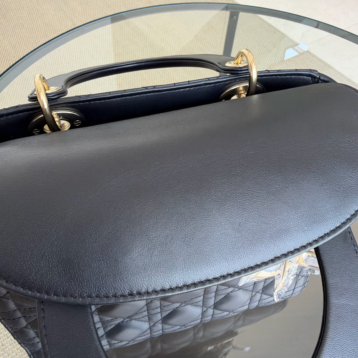 Dior Lady Medium - Flap Open Cannage Lambskin Black Gold Hardware