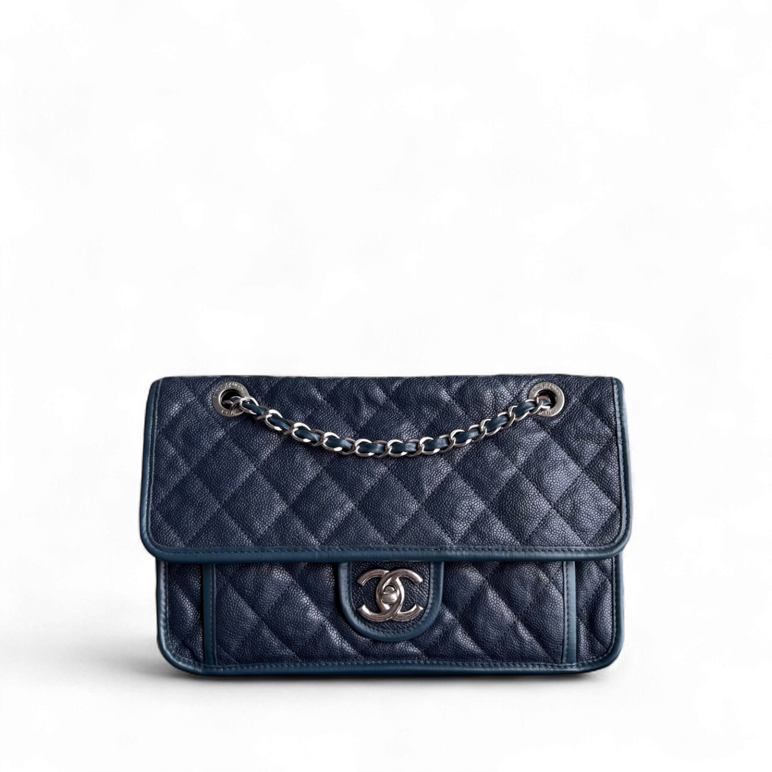 Chanel French Riviera - Caviar Quilted Grained Calfskin Dark Navy Blue Silver Hardware Series 15