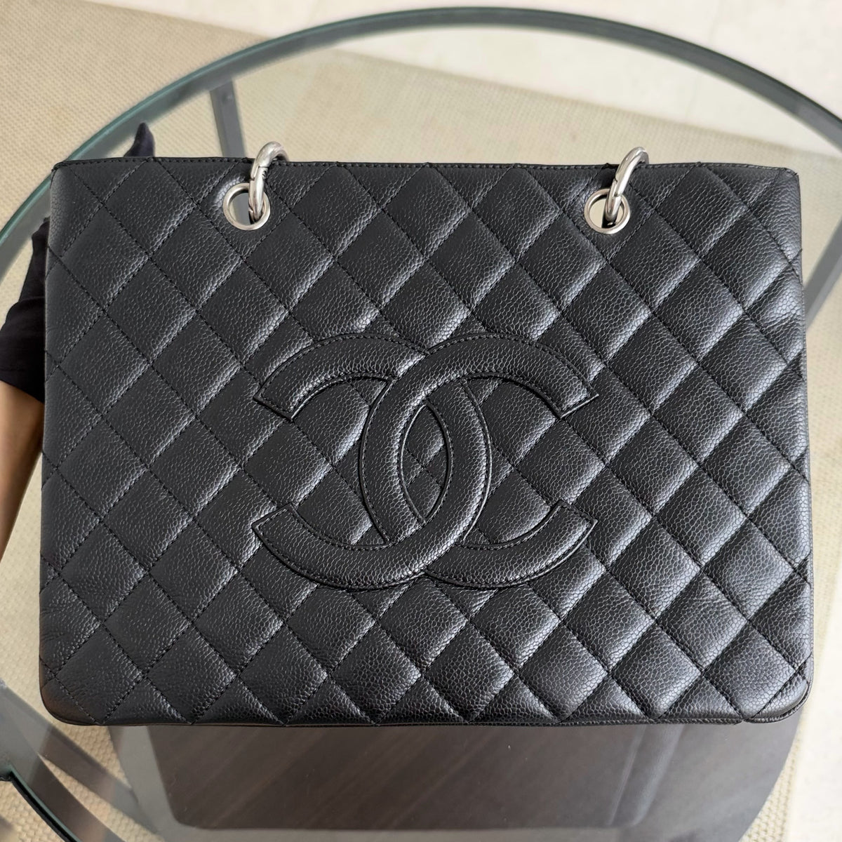 Chanel GST Grand Shopping Tote - Caviar Quilted Black Silver Hardware