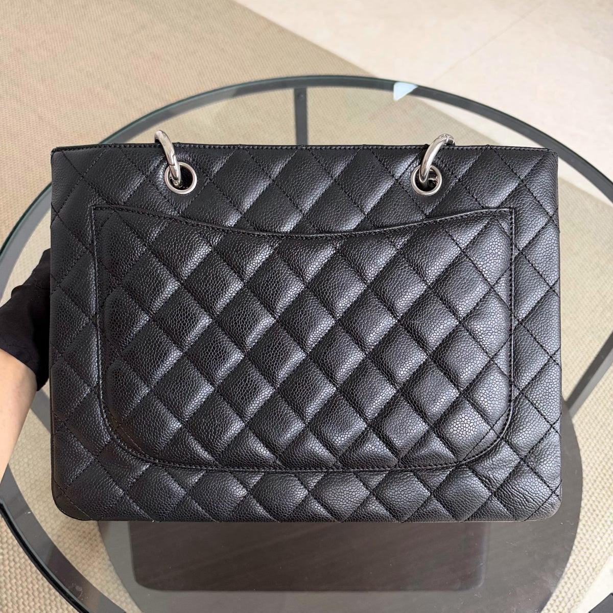 Chanel GST Grand Shopping Tote - Caviar Quilted Black Silver Hardware