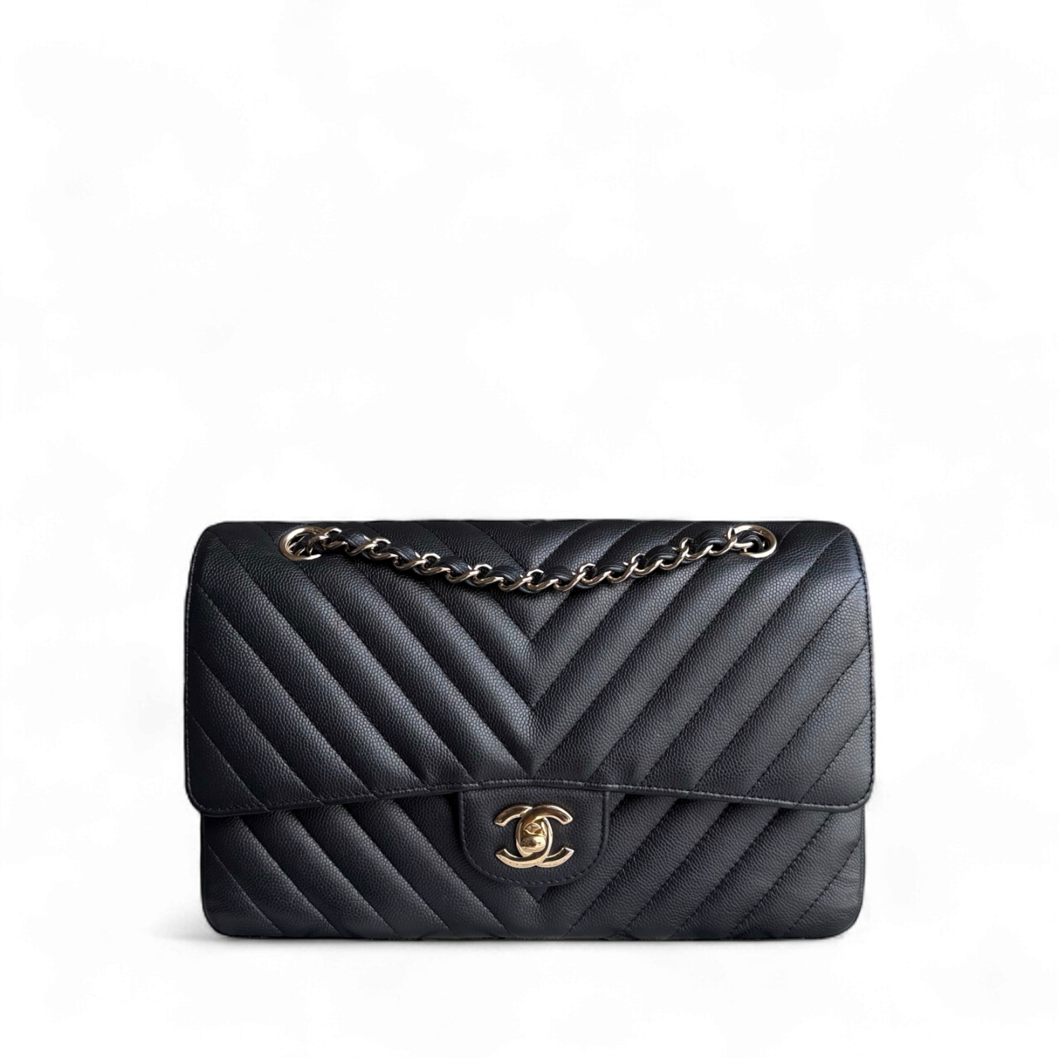 Chanel Classic Flap Medium - Caviar 25CM Chevron Grained Calfskin Black Gold Hardware Series 27