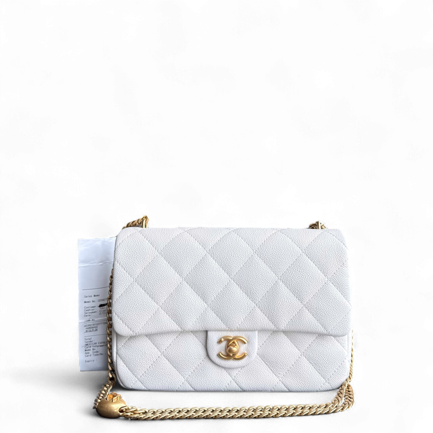 Chanel Flap Medium 25CM Sweetheart 23P - Caviar Quilted White Gold Hardware Microchip