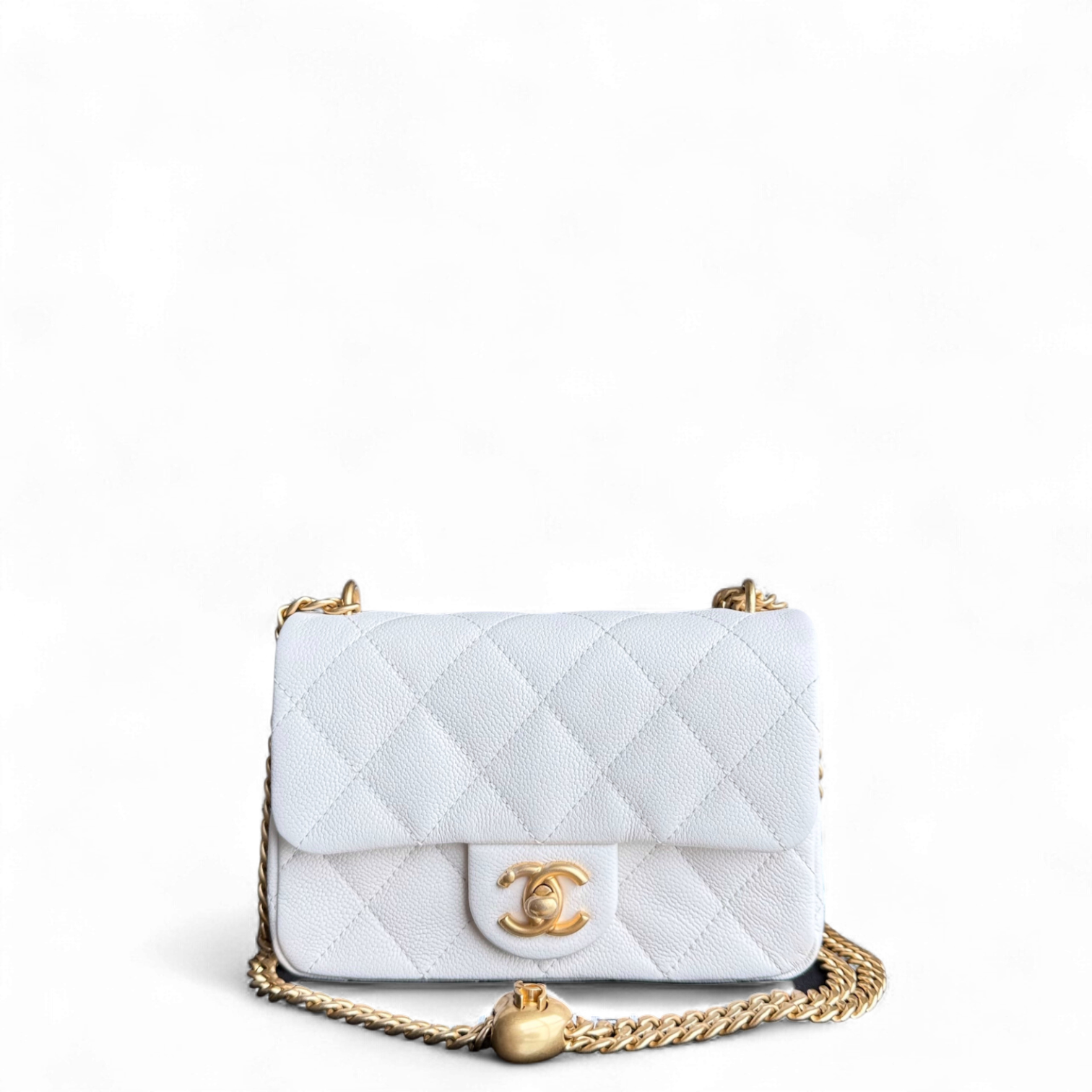 Chanel Flap Mini 21CM Sweetheart 23P - Caviar Quilted White Gold Hardware Microchip