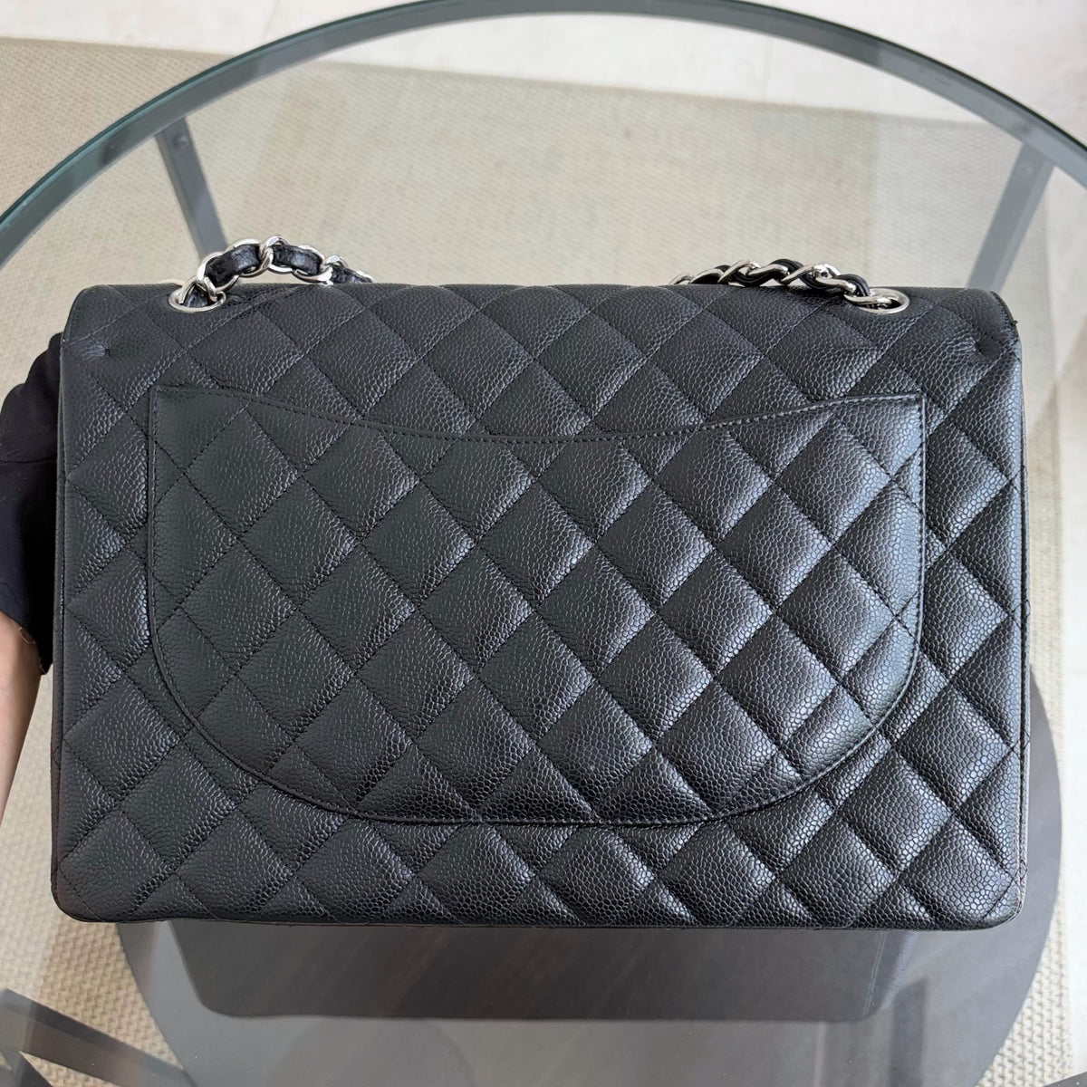 Chanel Classic Flap Maxi - Caviar 33CM Double Flap Black Silver Hardware Series 15