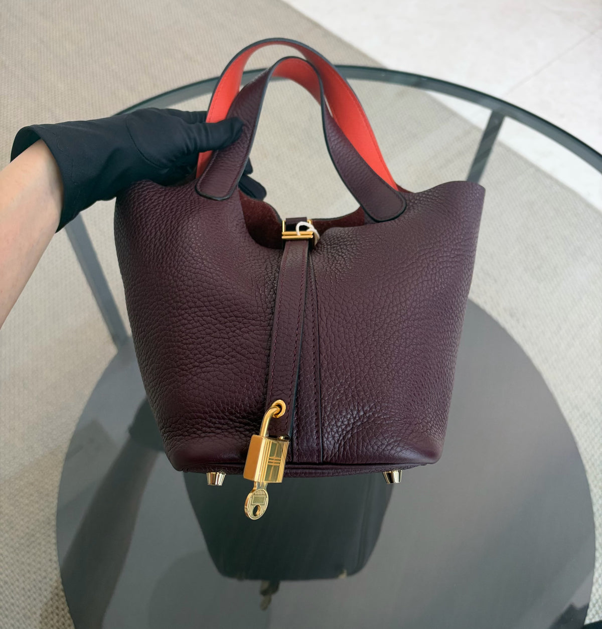 Hermes Picotin 18 - TC Clemence Leather Burgundy Gold Hardware Stamp X