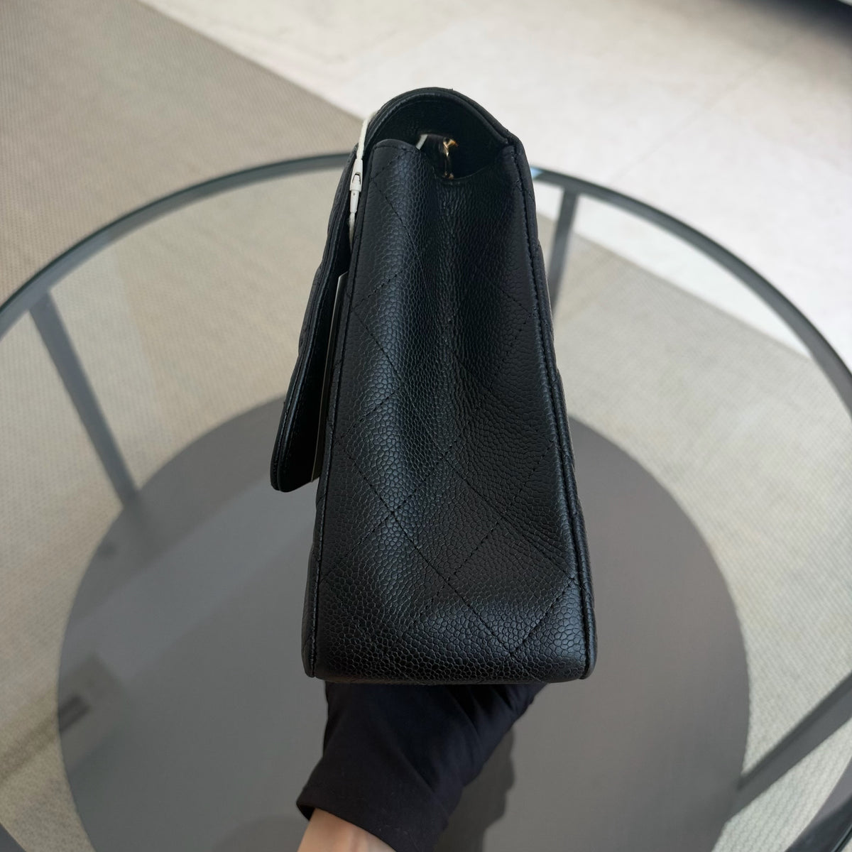 Chanel Classic Flap Jumbo - Caviar 30CM Single Flap Quilted Black Gold Hardware Series 13