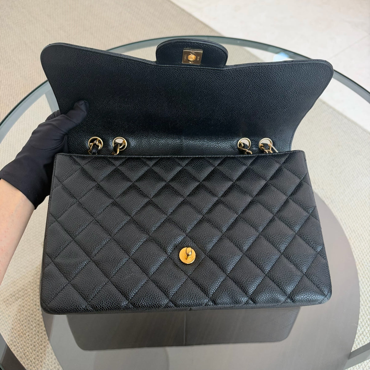 Chanel Classic Flap Jumbo - Caviar 30CM Single Flap Quilted Black Gold Hardware Series 13