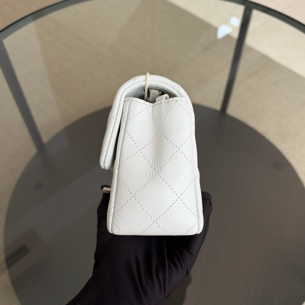 Chanel Mini Rectangle Classic Flap - 20CM Caviar Quilted White Silver Hardware Series 18