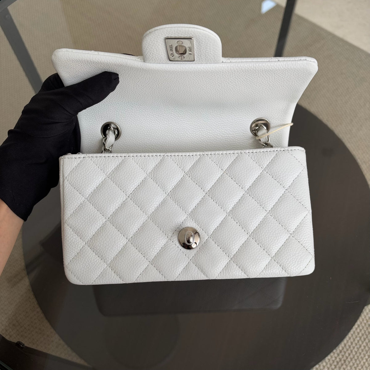 Chanel Mini Rectangle Classic Flap - 20CM Caviar Quilted White Silver Hardware Series 18