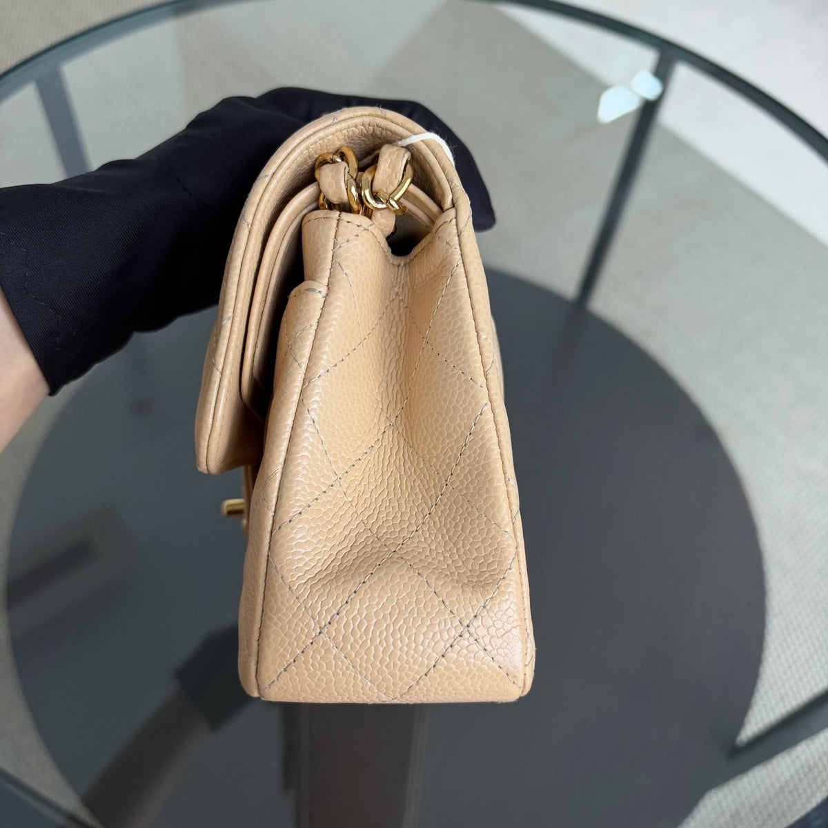 Chanel Classic Flap Small - Caviar 23CM Quilted Dark Beige Gold Hardware Microchip