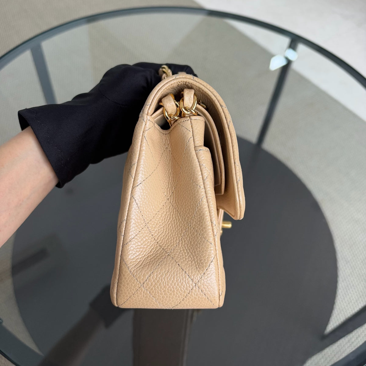 Chanel Classic Flap Small - Caviar 23CM Quilted Dark Beige Gold Hardware Microchip