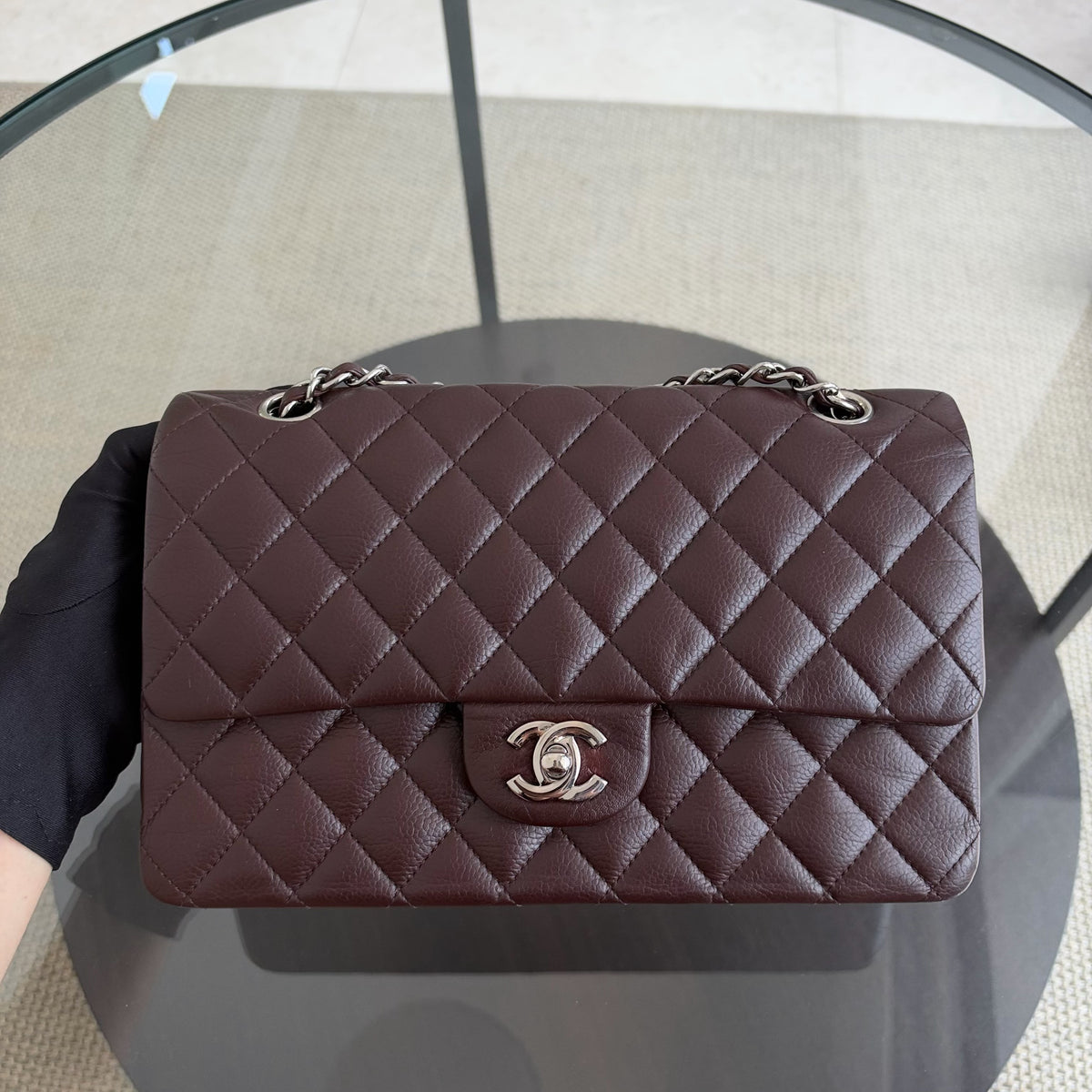Chanel Classic Flap Medium - 25CM Quilted Caviar Dark Brown Silver Hardware Series 14