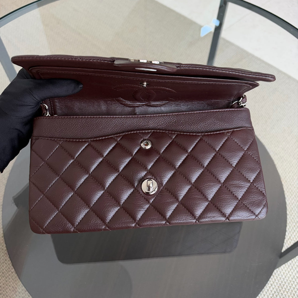 Chanel Classic Flap Medium - 25CM Quilted Caviar Dark Brown Silver Hardware Series 14