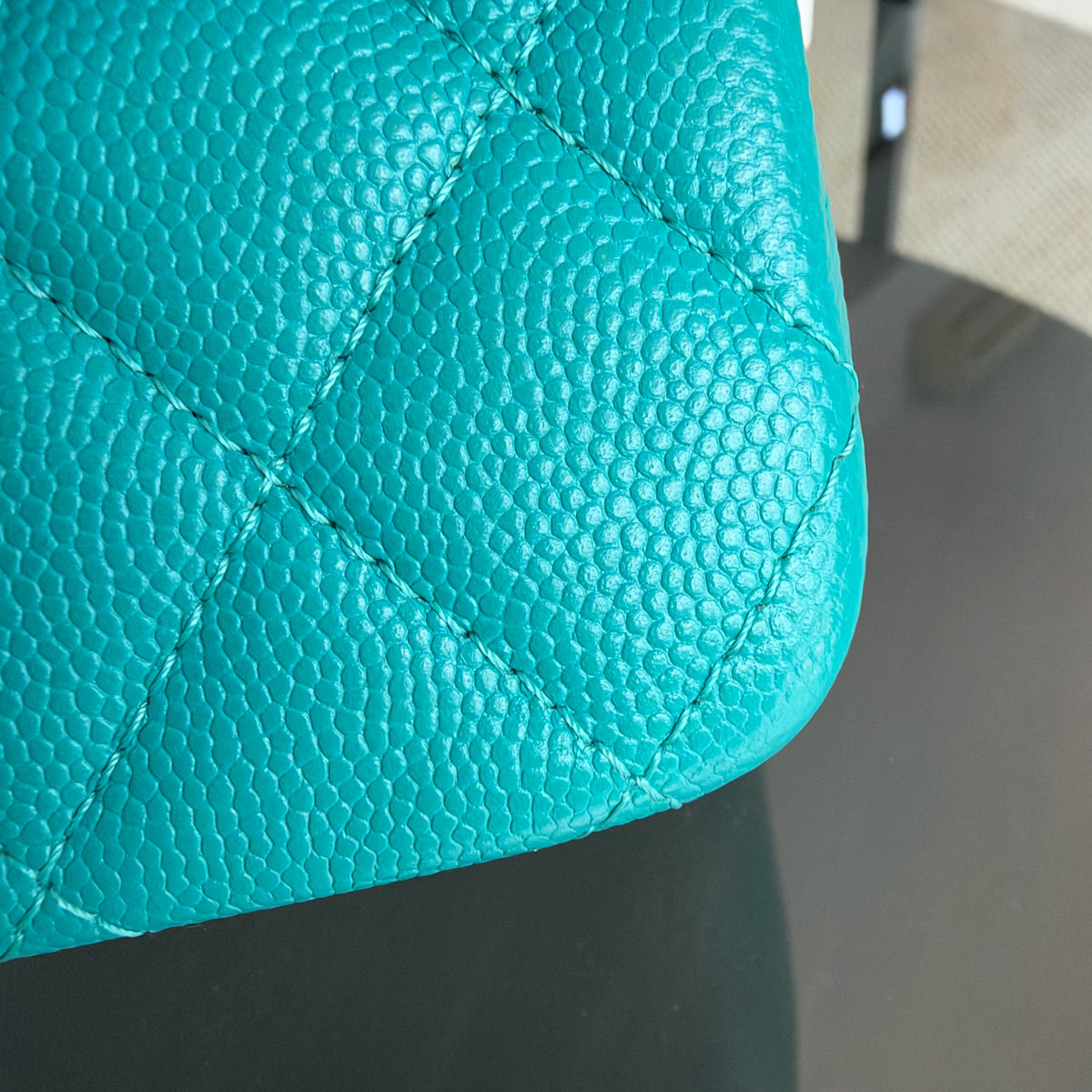 Chanel Classic Flap Medium - Caviar 25CM Quilted Cyan Blue Gold Hardware Series 23