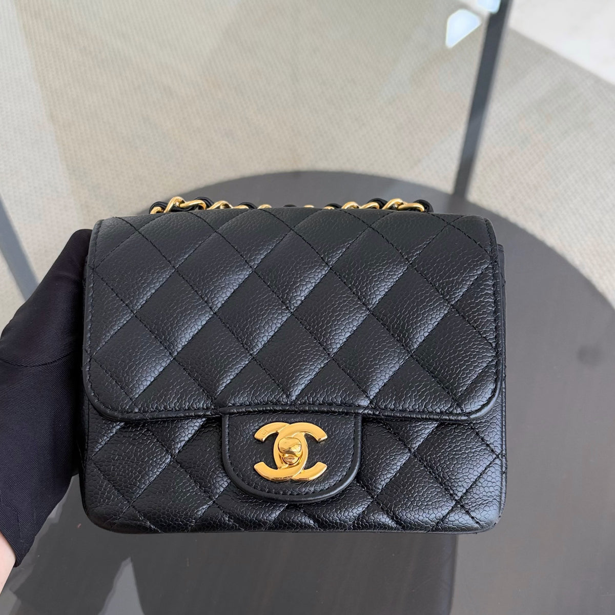 Chanel Classic Flap Mini Square - Caviar Quilted Black 24K Gold Hardware Series 11