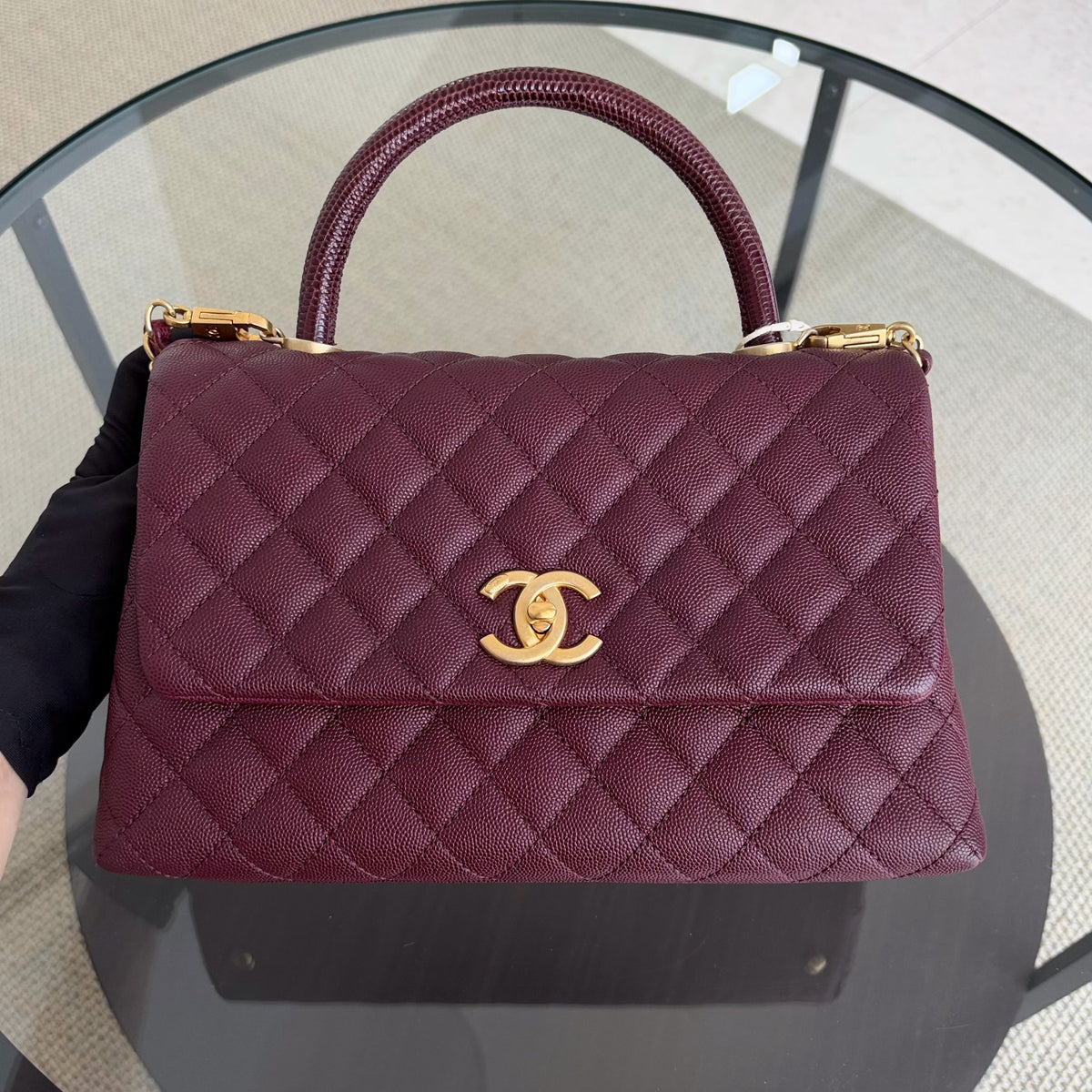 Chanel Coco Handle Medium - Caviar 29CM Quilted Burgundy Gold Hardware Series 24