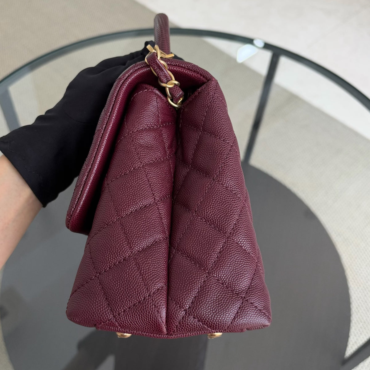 Chanel Coco Handle Medium - Caviar 29CM Quilted Burgundy Gold Hardware Series 24