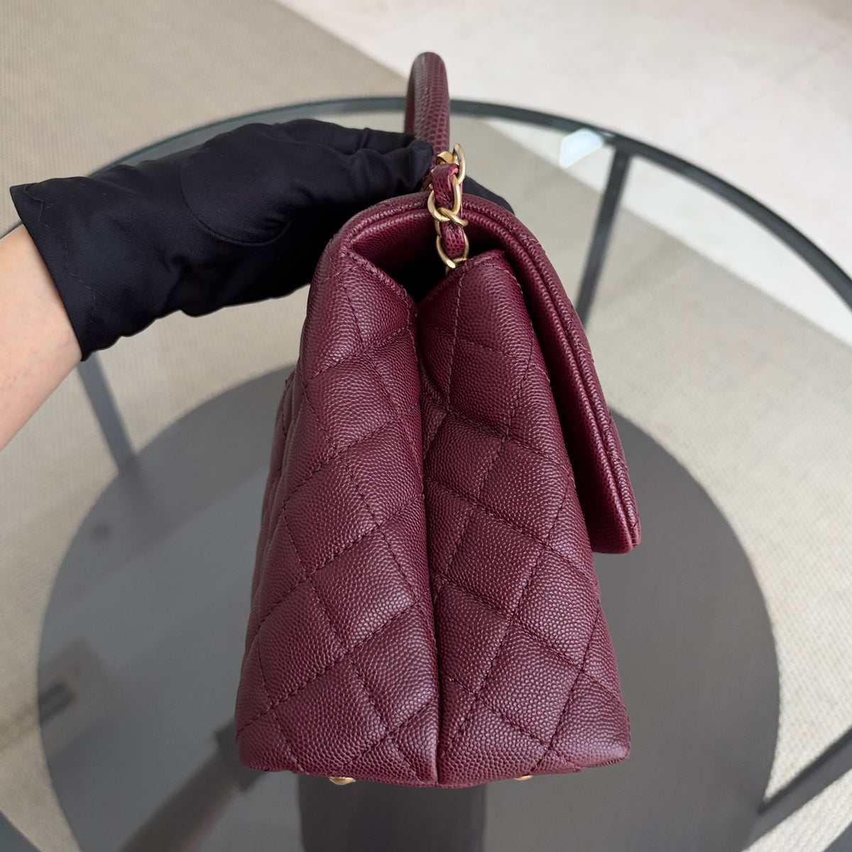 Chanel Coco Handle Medium - Caviar 29CM Quilted Burgundy Gold Hardware Series 24