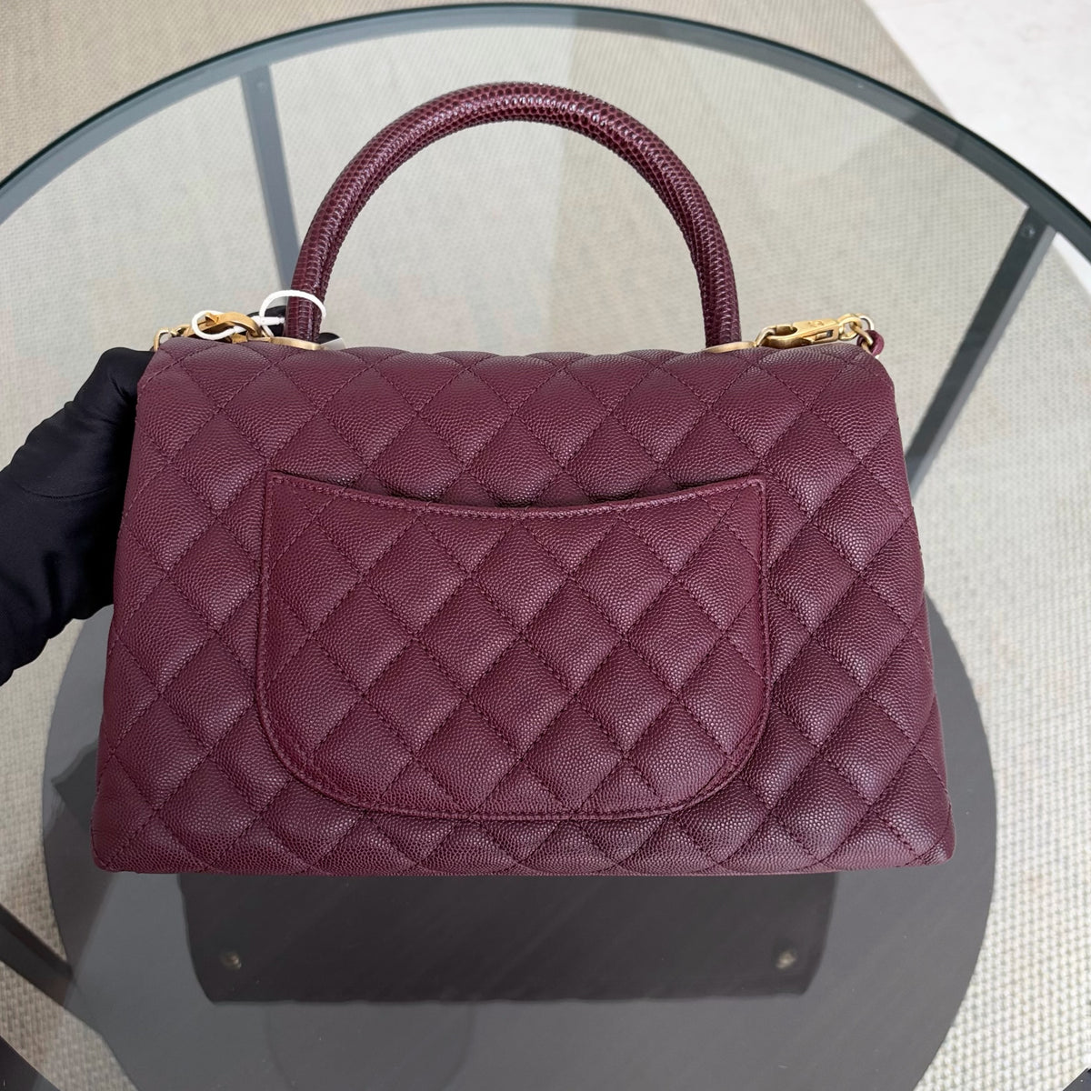 Chanel Coco Handle Medium - Caviar 29CM Quilted Burgundy Gold Hardware Series 24