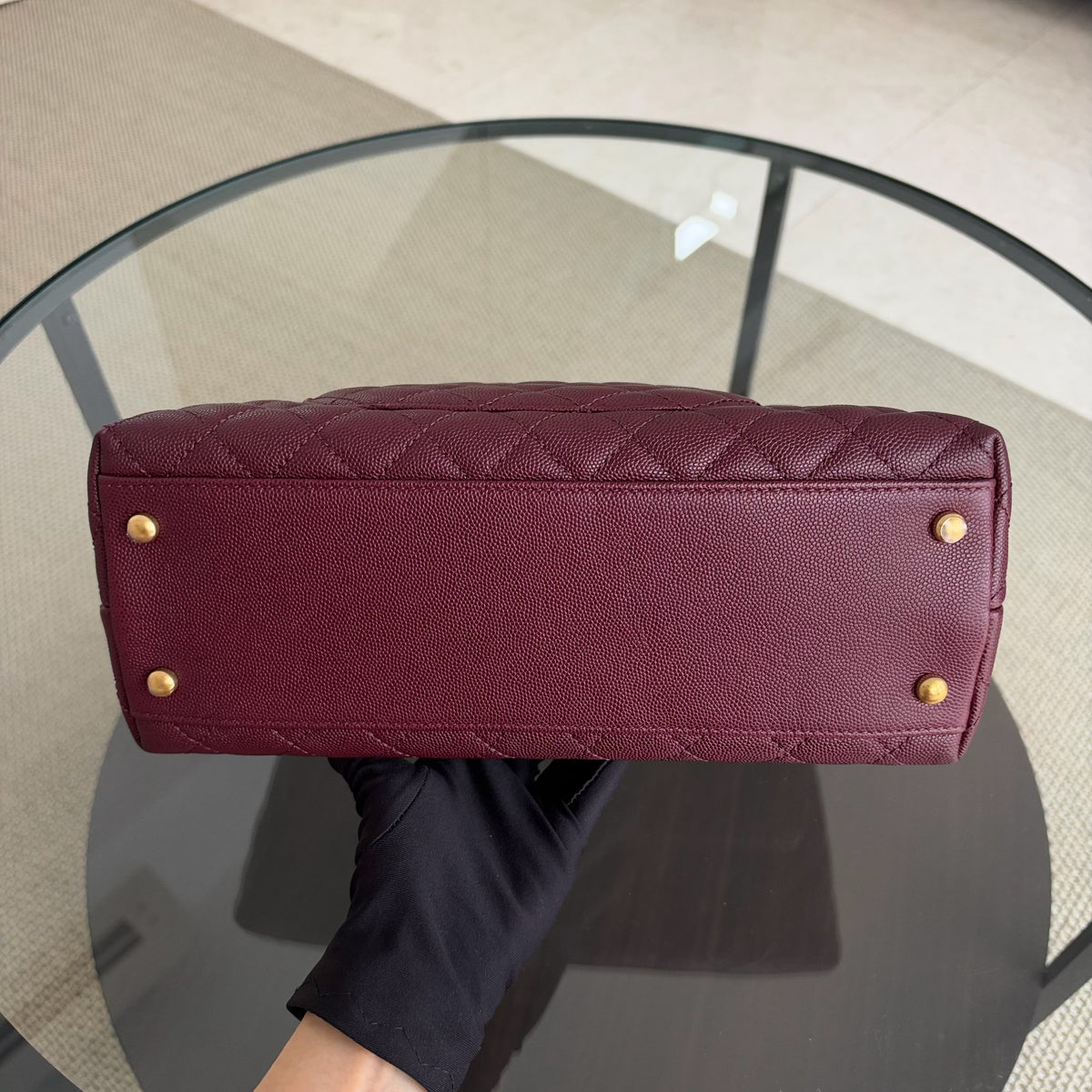 Chanel Coco Handle Medium - Caviar 29CM Quilted Burgundy Gold Hardware Series 24