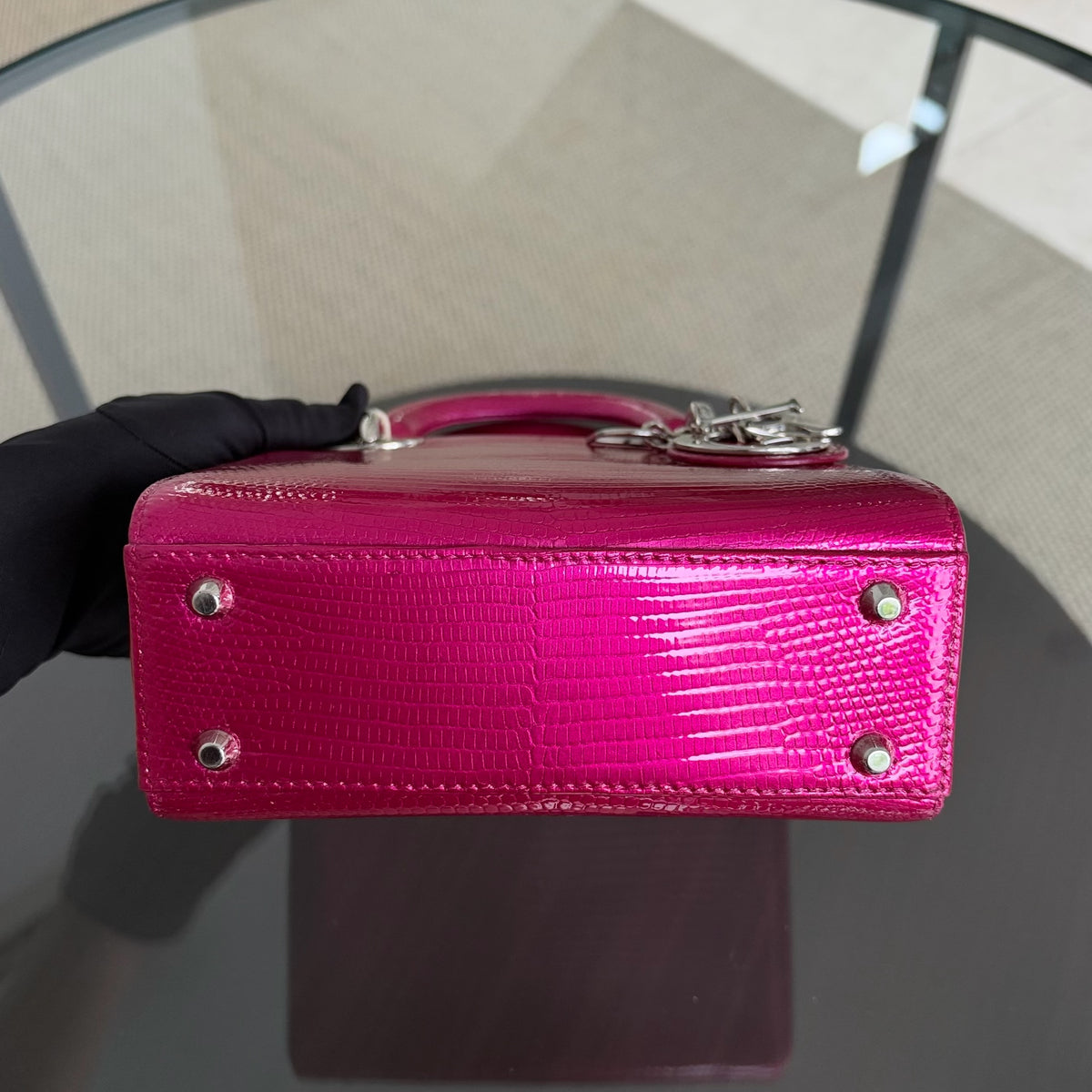 Dior Lady Mini - Exotic Pink Lizard Silver Hardware