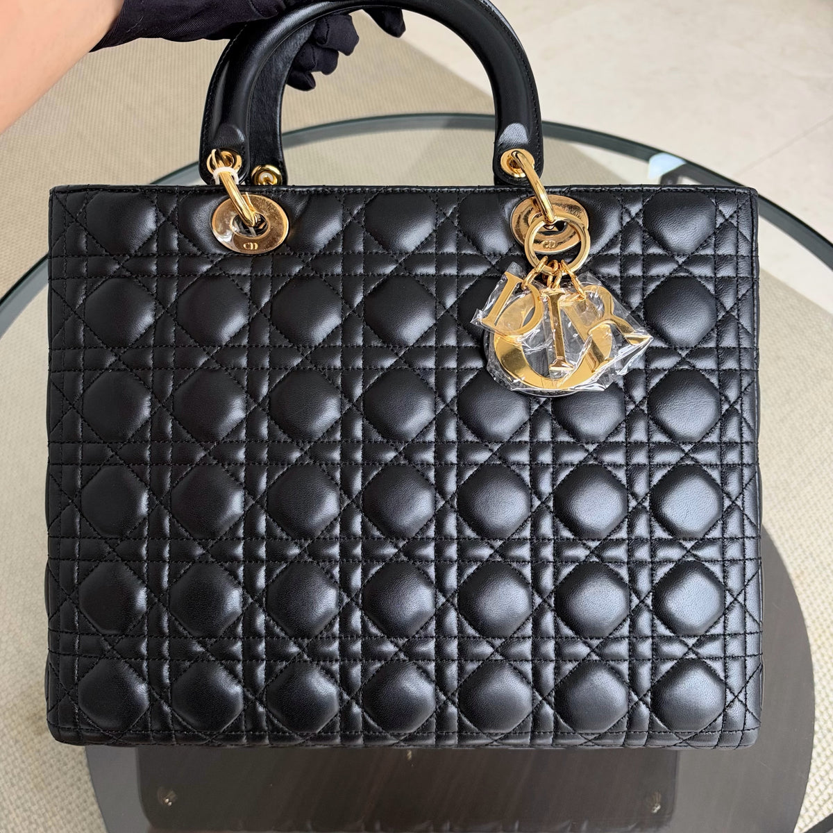 Dior Lady Large - Cannage Lambskin Black Gold Hardware