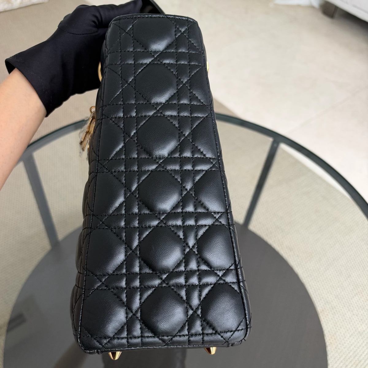 Dior Lady Large - Cannage Lambskin Black Gold Hardware