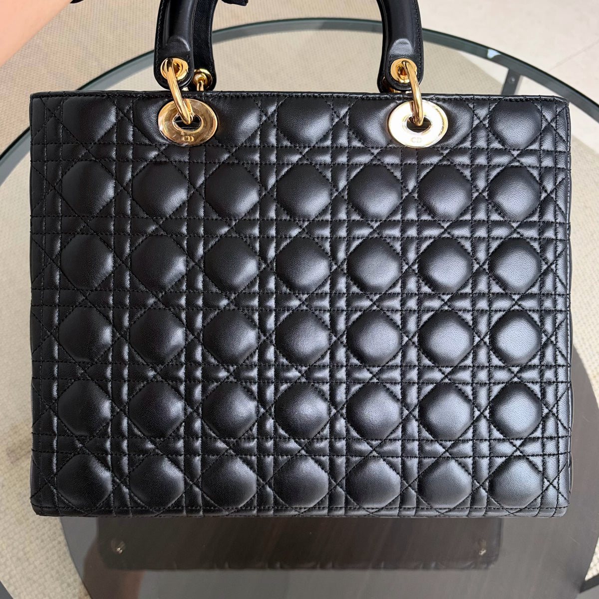 Dior Lady Large - Cannage Lambskin Black Gold Hardware