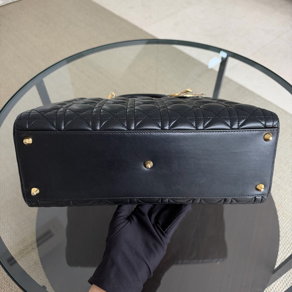 Dior Lady Large - Cannage Lambskin Black Gold Hardware